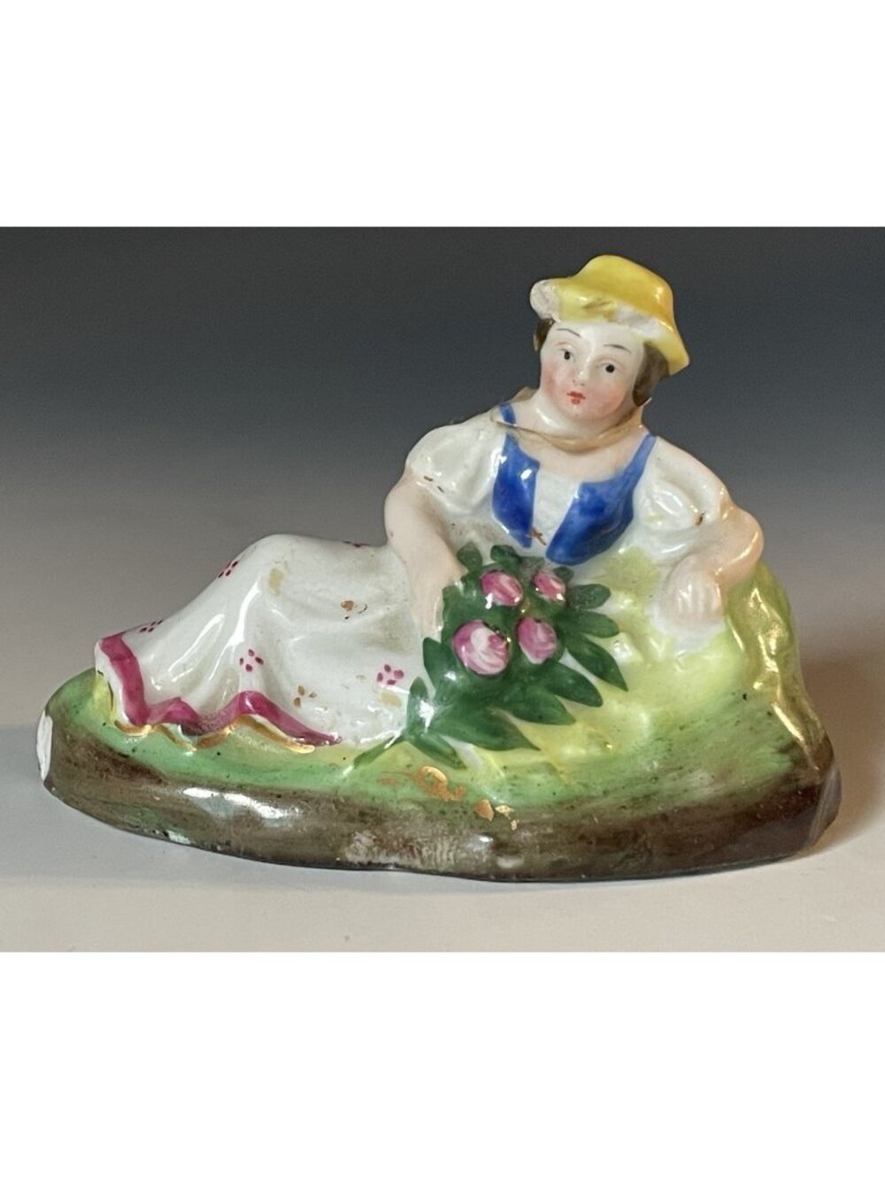 Antique Victorian Staffordshire Hand Painted Porcelain Figurine Reclining Woman